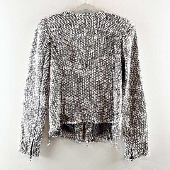 Joie Collins Long Sleeve Raw Cut Full Zip Tweed Blazer Jacket Gray/White Medium - Picture 16 of 16